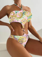 Traje de Baño de Una Pieza Sexy Halter Tank Top Cortado Traje de Playa Acolchado - details 5