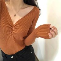 2025 suéter Sexy con cuello en V para mujer, Jersey de punto de otoño, Jersey elegante suave coreano ajustado de manga larga para mujer, Top básico nuevo de invierno - details 3