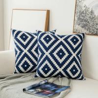 Funda de almohada bordada de algodón azul, cojín de decoración del hogar, bordado geométrico, hilo de ganchillo, sofá, cojín trasero - details 2