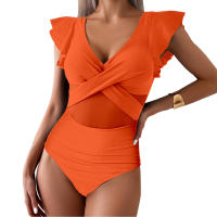 New Clashing One-piece Swimming Costume Small Fly Sleeve Bikini Women Quick Dry Sports Deep V Cross Hollow One-piece Swimsuit - details 31