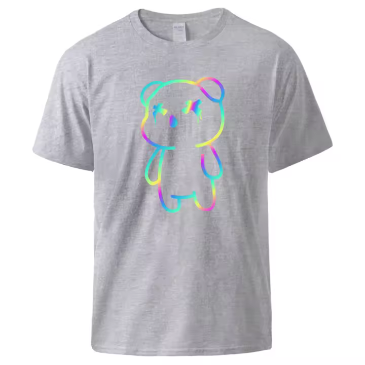 Camiseta con estampado de oso de dibujos animados de colores arcoíris para hombre, ropa cómoda de algodón, Camiseta básica fresca, moda gráfica, novedad - 1