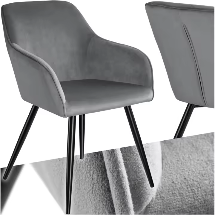 Silla Tapizada en Terciopelo, Sillas de Comedor Ergonómicas y Versátiles, Gran Estabilidad y Capacidad de Carga, Sillas Cocina Elegante - 1 Silla Gris/Negro - 1
