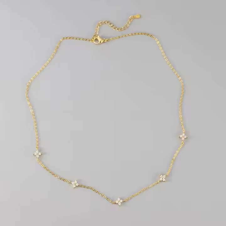 Nuevos collares de circón de acero inoxidable para mujer, Collar de cadena de hierba de cuatro hojas chapado en oro, regalo de joyería - 1