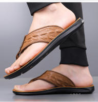 Chanclas de hombre de verano de cuero con patrón de cocodrilo de moda transpirable pellizco sandalias casual tendencia zapatos de playa Q1576 - details 9