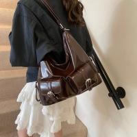 Mochilas con múltiples bolsillos de Color sólido estilo Y2K, bolso cruzado de cuero PU de gran capacidad, bolso de hombro, mochila para mujer - details 11