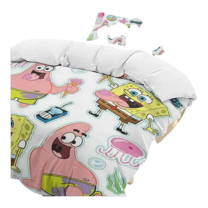Juego de Ropa de Cama SpongeBob SquarePants Funda de Edredón, Sábanas Tema de Dibujos Animados para Habitación de Niños - 1
