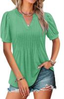 Camiseta informal de verano 2025 con cuello en V y manga de burbuja doblada - details 5