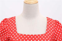 Vestido midi de fiesta de lunares para mujer, elegante, de manga corta, con cuello cuadrado, línea A, estilo años 50 y 60. - details 4