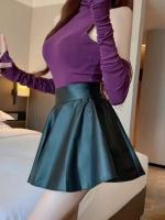 Minifalda corta elástica multiusos para mujer, faldas de piel sintética, cintura alta para patinadora, trabajo, club nocturno - details 2