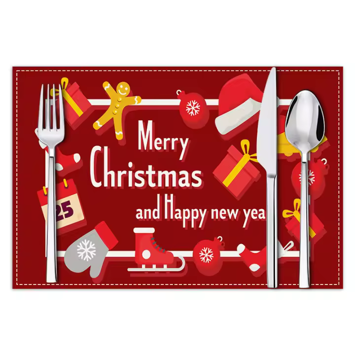 Nuevo Mantel Individual navideño de dibujos animados para fiesta, decoración de mesa de comedor, almohadilla de aislamiento térmico, mantel con estampado de hilo blanco, venta al por mayor - 1