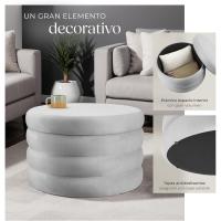 Taburete Almacenaje Bouclé, Carga: 120 kg, MDF, Puff Almacenaje, Taburete Dormitorio, Reposapies Puff, Zapatero Entrada Recibidor, Asiento Acolchado, Ideal Salón Hogar - 42 x 47 cm Crema - details 58