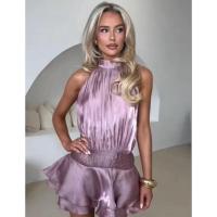 BUNO-Minivestido elegante de gasa con volantes lisos para mujer, minivestido Halter a la moda sin mangas y espalda descubierta, vestidos ajustados de cintura alta, batas de playa para mujer - details 20