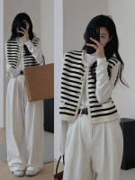 Chic Cardigan Coreano Elegante Camiseta Larga sin Mangas para Mujer Rayas Casuales - details 5