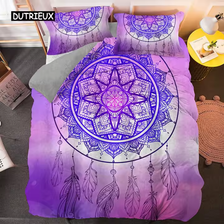 Juego de cama psicodélico bohemio atrapasueños, funda nórdica individual King Queen Size con - 1