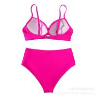 Nuevo Bikini dividido de color sólido con tiras cruzadas, traje de baño de cintura alta, sexy - details 19