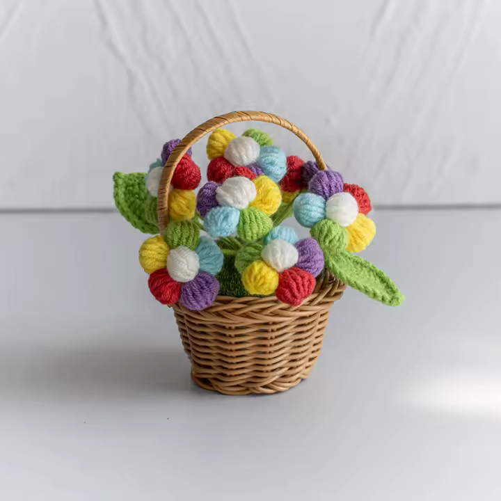 Hecho a mano hook woven puffs flores pequeñas macetas escritorio decoración pendular tejer flores inmortales - 1