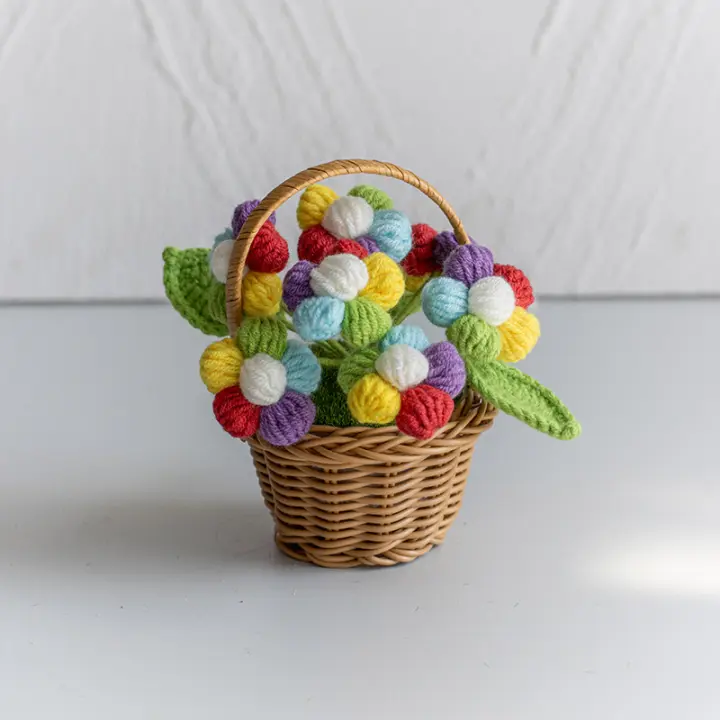 Hecho a mano hook woven puffs flores pequeñas macetas escritorio decoración pendular tejer flores inmortales - 1