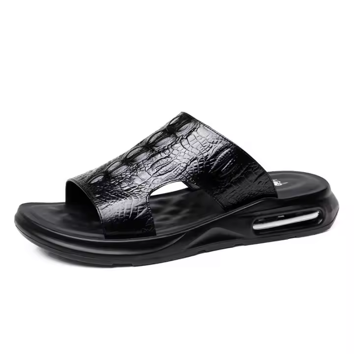 Zapatillas de hombre de piel auténtica, modernas sandalias informales de verano para exteriores, chanclas de playa para hombre, zapatos para hombre - 1