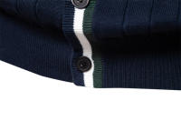 Suéter de manga larga con cuello en V para hombre, chaqueta de punto acanalada de color en contraste de moda - details 12