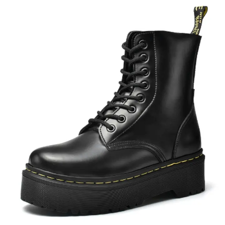 Suelas gruesas con forro polar Botas Dr. Martens, cremalleras laterales, botines cortos de mujer británica, suelas pastel, botas de trabajo y zapatos de algodón - 1