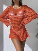 Elegante Cubierta de Punto con Cuello Redondo y Manga Larga Vestido de Playa de Ligero para Verano con Diseño Hueco, Protección Solar, Tela Transpirable - details 28