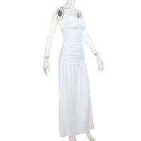 Verano 2024 Nuevo vestido largo ajustado con pliegues en los hombros y vestidos con dobladillo abierto en A para mujer - details 13