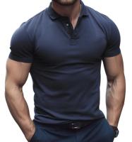 Polo de manga corta para hombre, camiseta informal con cuello Henley, talla grande, primavera, verano, Azul, Negro, RED2xl - details 2