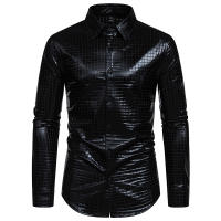 Camisa de Hombre con Estampado Cuadrado a la Moda para Primavera Manga Larga de Poliéster para Escenario Banqueta y Nightclub - details 7