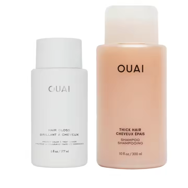 Paquete de cabello OUAI: champú y brillo espesos para dar volumen y controlar el encrespamiento (2 unidades, 6 oz/10 fl oz) - 1