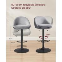 Taburete de bar, juego de 2, taburete de barra, regulable en altura, giratorio 360 ° Silla de cocina con respaldo, base, reposapiés, acero, para mostrador, comedor, blanco - details 16