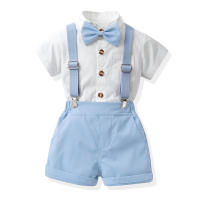Conjunto de verano para niños, camisa elegante para bebé, monos de estilo coreano para niños, conjunto de traje de caballero de boda con lazo - details 2
