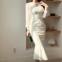 Vestido ceñido al cuerpo de malla elegante para mujer, bata Vintage ajustada para fiesta de cumpleaños, moda femenina coreana Chic, Vestidos de una pieza, ropa para Mujer - details 5