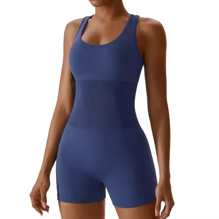 Traje de Yoga con espalda integrada de alta elasticidad para mujer, mono ajustado de compresión Abdominal, traje de Yoga sin costuras - 1