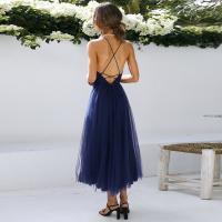 Vestido de tul Sexy profundo de verano para mujerVVestido Midi de tirantes finos con cuello sin espalda - details 11