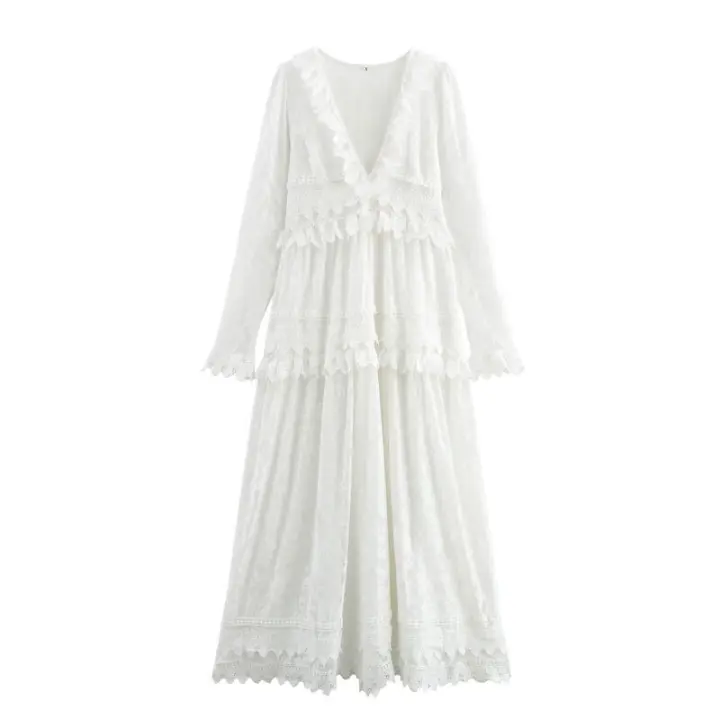 Vestido largo con volantes escalonados estilo playero para mujer - 1