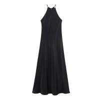 Vestido largo de noche sencillo con textura satinada PB&ZA2025, cuello halter, ajuste slim, tirantes, para verano, ropa de mujer. - details 1