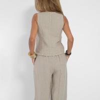 Elegante chaleco Y2K para mujer, conjunto de 2 piezas, sin mangas, cuello en V, con botones, ropa de abrigo, conjunto de pantalones de pierna ancha - details 2