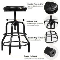 Taburete sintético Alto Redondo Ajustable en Altura con Dos reposapiés, Silla de Cocina con Marco de Metal para Cocina, Restaurante Bistrot Negro - details 5