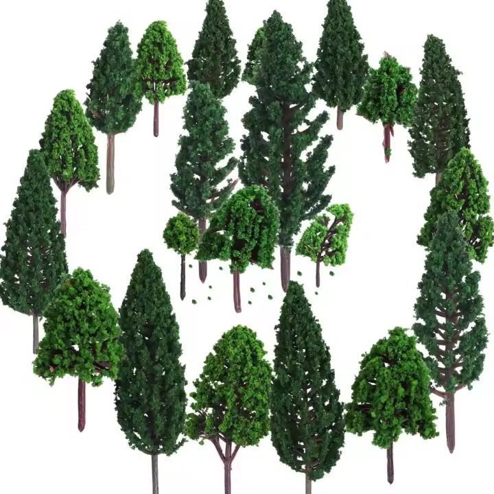 Mini Árboles de 3 a 16 cm Mezcla de 22 Unidades para Escenarios de Tren, Dioramas, Arquitectura y Paisajismo Color Verde Natural - 1