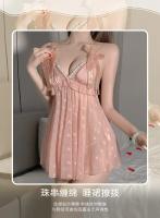 Camisón transparente de lencería sexy con tirantes de perlas y lazo de mariposa con ribete de encaje puro - details 0