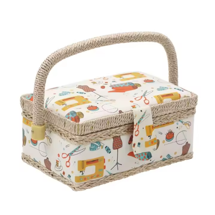 Cesta de costura artesanal de tela Retro, cesta de almacenamiento de aguja de hilo exquisita, portátil, duradera, caja de almacenamiento de costura para el hogar - 1
