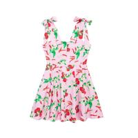 TRAFZA-Vestido corto sin hombros con estampado de frutas para mujer, minivestido elegante con cremallera, informal, con lazo, sin mangas, Verano - details 2