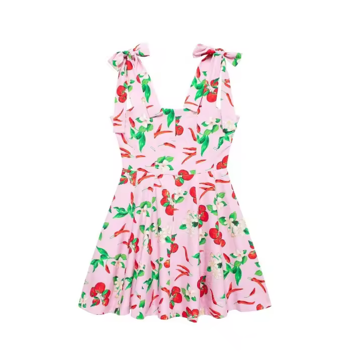- Falda sin tirantes con estampado de frutas para mujer, minifalda nt con, informal, pajarita, sin mangas, verano - 1