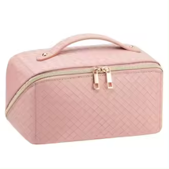 Scttomon Bolsa de Cosméticos de Viaje Gran Capacidad, Abre Plano, Impermeable, Cuero PU - 1