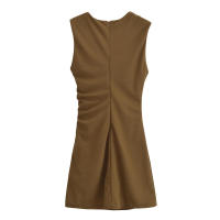 Mini vestido elegante de verano con cuello redondo y sin mangas, decoración informal plisada, vestidos cortos en la espalda para mujer - details 9