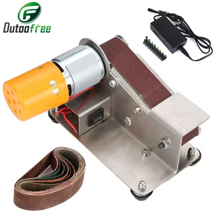 Mini lijadora eléctrica de banda, pulidora de velocidad ajustable, portátil, con correa de 10 piezas, 110V-220V - 1