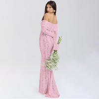 BUNO-Oligai elegante vestido ajustado con hombros descubiertos 2025 nuevo en blanco vestido largo de encaje con mangas acampanadas vestido de invitados de boda para mujer - details 18