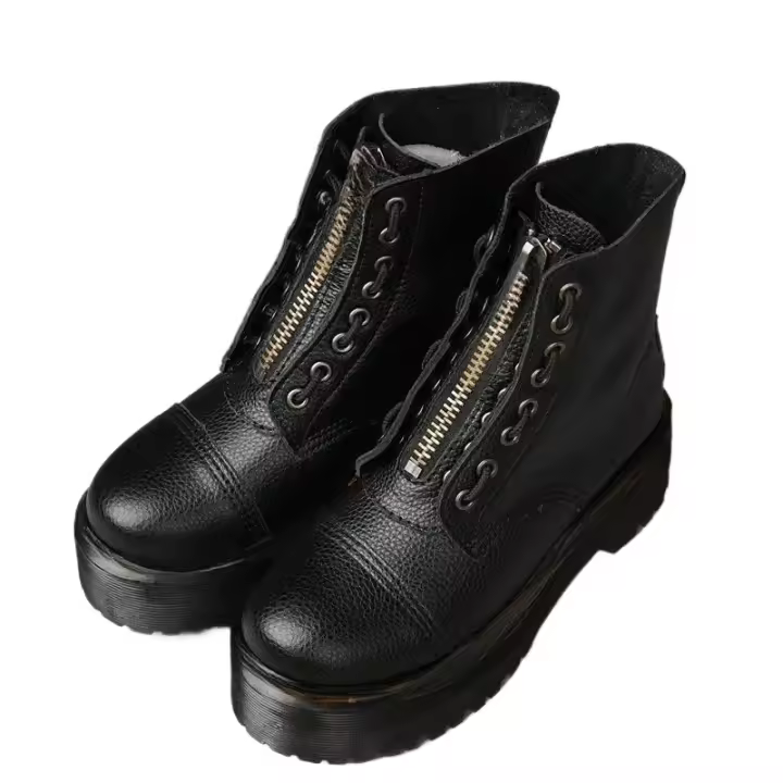 Botas de mujer, botas de plataforma de cuero genuino, zapatos de moto con cremallera frontal, suelas ópticas, moda Sexy Punk, botas de invierno para hombre 35-46 - 1
