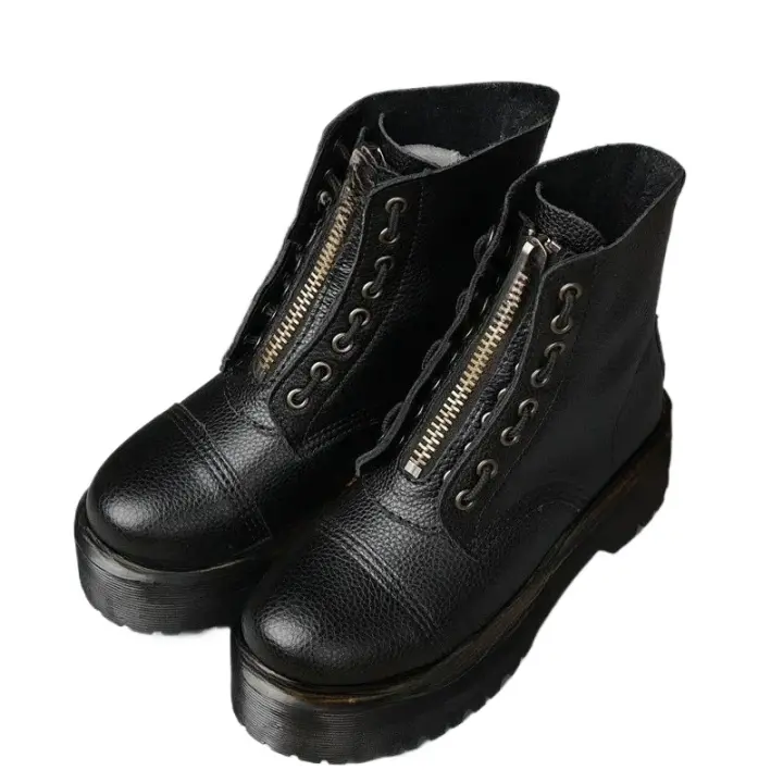 Botas de mujer, botas de plataforma de cuero genuino, zapatos de moto con cremallera frontal, suelas ópticas, moda Sexy Punk, botas de invierno para hombre 35-46 - 1