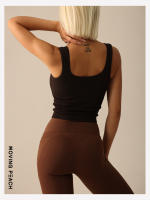 Camiseta sin mangas de Yoga acanalada de melocotón móvil, Top corto deportivo de soporte alto, Top de gimnasio de doble capa, engrosamiento, cuello cuadrado, almohadillas de sujetador fijas EVH - details 9